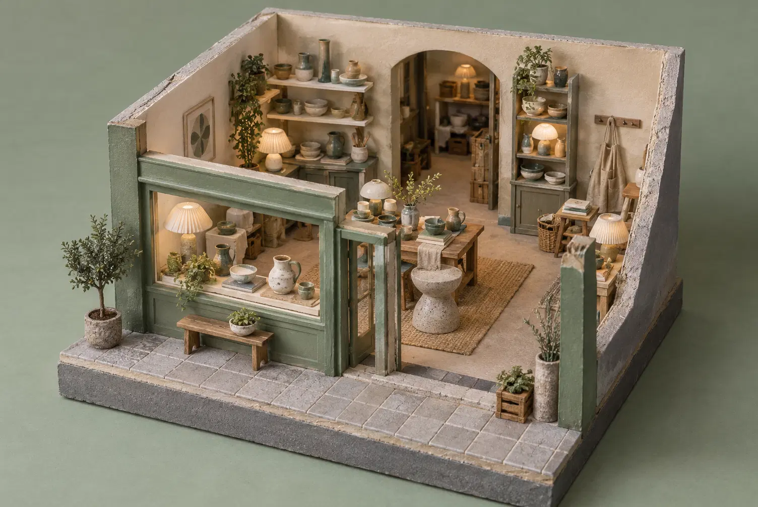 Illustration of independent retailers and their working space